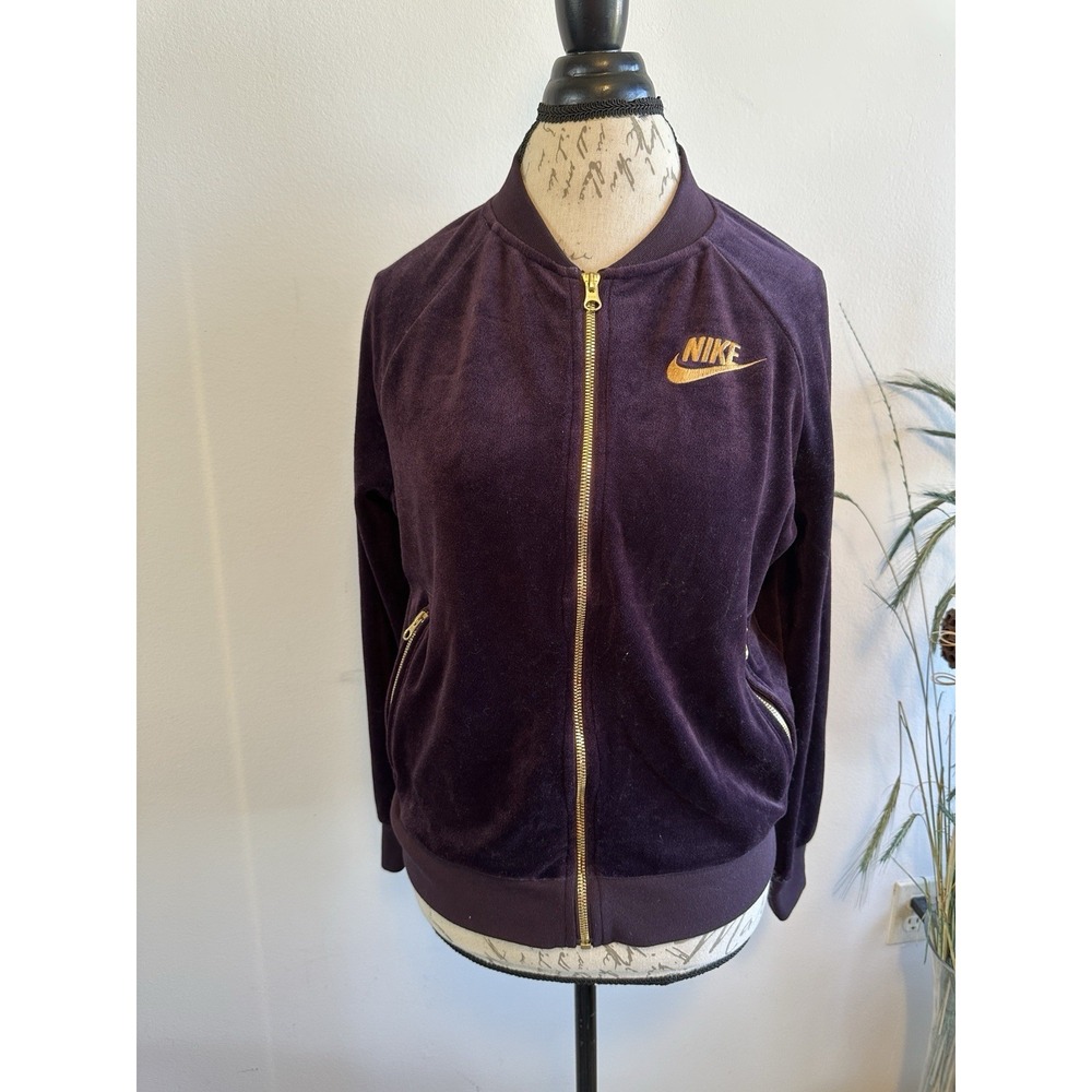Nike Velour‎ Track Jacket Women's Small Purple Gold Preowned Y2K 2000's Vibes